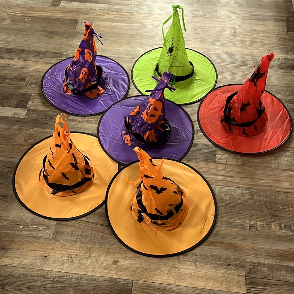 Six Full Size Hanging Witch Hats